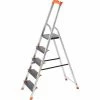 SONGMICS Échelle 5 Marches, En Aluminium, Escabeau, Largeur De La Marche: 12cm, Pliable, Avec Plateau à Outil, Pieds Antidérapants, Capacité De Charge 150KG GLT05BK - Gris Métallisé, Noir, Orange