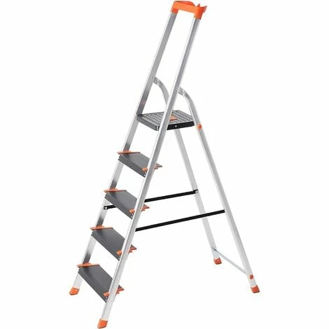 SONGMICS Échelle 5 Marches, En Aluminium, Escabeau, Largeur De La Marche: 12cm, Pliable, Avec Plateau à Outil, Pieds Antidérapants, Capacité De Charge 150KG GLT05BK - Gris Métallisé, Noir, Orange 3 SONGMICS Échelle 5 Marches, En Aluminium, Escabeau, Largeur De La Marche: 12cm, Pliable, Avec Plateau à Outil, Pieds Antidérapants, Capacité De Charge 150KG GLT05BK - Gris Métallisé, Noir, Orange
