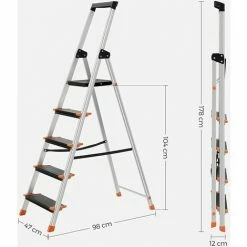 SONGMICS Échelle 5 Marches, En Aluminium, Escabeau, Largeur De La Marche: 12cm, Pliable, Avec Plateau à Outil, Pieds Antidérapants, Capacité De Charge 150KG GLT05BK - Gris Métallisé, Noir, Orange 11 SONGMICS Échelle 5 Marches, En Aluminium, Escabeau, Largeur De La Marche: 12cm, Pliable, Avec Plateau à Outil, Pieds Antidérapants, Capacité De Charge 150KG GLT05BK - Gris Métallisé, Noir, Orange -SONGMICS Soldes 15873770 5