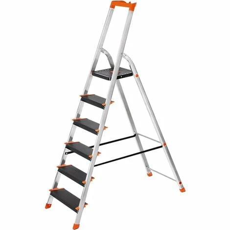 SONGMICS Échelle 6 Marches, En Aluminium, Escabeau, Largeur De La Marche: 12cm, Pliable, Avec Plateau à Outil, Pieds Antidérapants, Capacité De Charge 150KG GLT06BK - Gris Métallisé, Noir, Orange 2 SONGMICS Échelle 6 Marches, En Aluminium, Escabeau, Largeur De La Marche: 12cm, Pliable, Avec Plateau à Outil, Pieds Antidérapants, Capacité De Charge 150KG GLT06BK - Gris Métallisé, Noir, Orange
