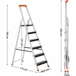 SONGMICS Échelle 6 Marches, En Aluminium, Escabeau, Largeur De La Marche: 12cm, Pliable, Avec Plateau à Outil, Pieds Antidérapants, Capacité De Charge 150KG GLT06BK - Gris Métallisé, Noir, Orange 10 SONGMICS Échelle 6 Marches, En Aluminium, Escabeau, Largeur De La Marche: 12cm, Pliable, Avec Plateau à Outil, Pieds Antidérapants, Capacité De Charge 150KG GLT06BK - Gris Métallisé, Noir, Orange -SONGMICS Soldes 15873772 5