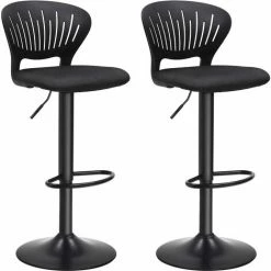 SONGMICS Tabourets De Bar, Lot De 2, Hauteur Réglable, Assise Rembourrée, Dossier En Forme De Couronne, Tissu Respirant, Pivotant, Pour Cuisine, Bar, Noir LJB04BK - Noir