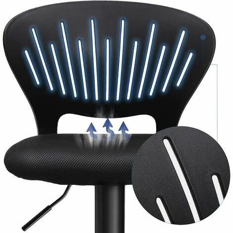 SONGMICS Tabourets De Bar, Lot De 2, Hauteur Réglable, Assise Rembourrée, Dossier En Forme De Couronne, Tissu Respirant, Pivotant, Pour Cuisine, Bar, Noir LJB04BK - Noir 5 SONGMICS Tabourets De Bar, Lot De 2, Hauteur Réglable, Assise Rembourrée, Dossier En Forme De Couronne, Tissu Respirant, Pivotant, Pour Cuisine, Bar, Noir LJB04BK - Noir – Image 3