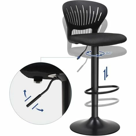 SONGMICS Tabourets De Bar, Lot De 2, Hauteur Réglable, Assise Rembourrée, Dossier En Forme De Couronne, Tissu Respirant, Pivotant, Pour Cuisine, Bar, Noir LJB04BK - Noir 6 SONGMICS Tabourets De Bar, Lot De 2, Hauteur Réglable, Assise Rembourrée, Dossier En Forme De Couronne, Tissu Respirant, Pivotant, Pour Cuisine, Bar, Noir LJB04BK - Noir – Image 4