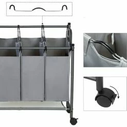 SONGMICS Chariot à Linge, Panier à Linge, Corbeille à Linge Avec 4 Sacs Amovibles, Panier à Linge Avec Roulettes, à La Lessive, Robuste, 4 X 35 L, Gris LSF005GS - Gris -SONGMICS Soldes 15873774 4