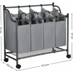 SONGMICS Chariot à Linge, Panier à Linge, Corbeille à Linge Avec 4 Sacs Amovibles, Panier à Linge Avec Roulettes, à La Lessive, Robuste, 4 X 35 L, Gris LSF005GS - Gris -SONGMICS Soldes 15873774 5