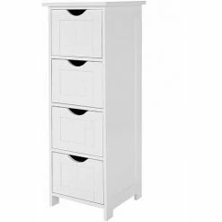 SONGMICS VASAGLE Meuble De Salle De Bain Sur Pieds, Placard De Rangement Avec 4 Tiroirs, Commode, 30 X 30 X 82 Cm, Pour Salon, Cuisine Et Couloir, Gain De Place, Blanc LHC40W