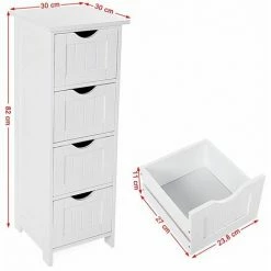 SONGMICS VASAGLE Meuble De Salle De Bain Sur Pieds, Placard De Rangement Avec 4 Tiroirs, Commode, 30 X 30 X 82 Cm, Pour Salon, Cuisine Et Couloir, Gain De Place, Blanc LHC40W -SONGMICS Soldes 15928994 5