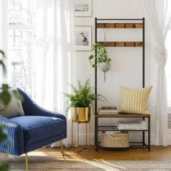 VASAGLE PorteManteau Au Style Vintage Vestiaire Avec Banc à Chaussures Meuble De Rangement Avec Crochets Armature Métallique 70 X 32 X 175cm Par SONGMICS HSR41BX - Vintage -SONGMICS Soldes 15928999 3