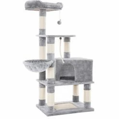 FEANDREA Arbre à Chat Hauteur De 138cm Avec Griffoir Multi Niveaux Niche Panier Suspendu Salle De Jeux Grise Claire Par SONGMICS PCT60H - Gris Clair