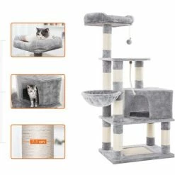 FEANDREA Arbre à Chat Hauteur De 138cm Avec Griffoir Multi Niveaux Niche Panier Suspendu Salle De Jeux Grise Claire Par SONGMICS PCT60H - Gris Clair -SONGMICS Soldes 15932626 3