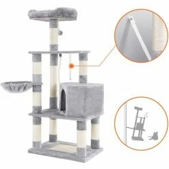 FEANDREA Arbre à Chat Hauteur De 138cm Avec Griffoir Multi Niveaux Niche Panier Suspendu Salle De Jeux Grise Claire Par SONGMICS PCT60H - Gris Clair -SONGMICS Soldes 15932626 4