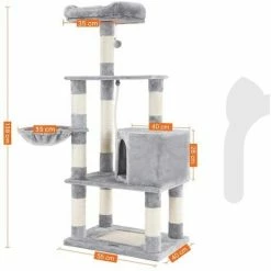 FEANDREA Arbre à Chat Hauteur De 138cm Avec Griffoir Multi Niveaux Niche Panier Suspendu Salle De Jeux Grise Claire Par SONGMICS PCT60H - Gris Clair -SONGMICS Soldes 15932626 5