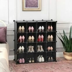 SONGMICS Armoire à Chaussures à 15 Compartiments, Armoire Modulable, Étagère De Bricolage, Placard Avec Rangements, Pour Vêtements, Jouets, Sacs, Noir LPC44HV1 - Noir