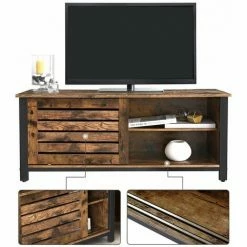 VASAGLE Meuble TV Pour Télévisons Jusqu’à 48 Pouces, Buffet Bas, Avec Portes Coulissantes Et 2 Étagères, Pour Salon, Chambre, Cadre En Fer, 110 X 40 X 45 Cm, Style Industriel, Marron Rustique Par SONGMICS LTV41BX - Marron Rustique -SONGMICS Soldes 16739959 4