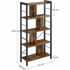 VASAGLE Bibliothèque, Étagère à 4 Niveaux, Meuble De Rangement, Pour Salon, Bureau, Chambre D'enfant, Montage Facile, Style Industriel, Cadre En Acier, Marron Rustique Et Noir Par SONGMICS LBC12BX -SONGMICS Soldes 16781304 5