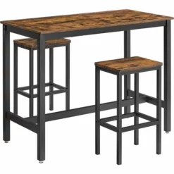 VASAGLE Lot Table Et Chaises De Bar, Table Haute Avec 2 Tabourets De Style Industriel, Pour Cuisine, Salle à Manger, Salon, Marron Rustique Par SONGMICS LBT15X - Marron Rustique