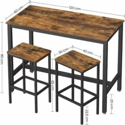 VASAGLE Lot Table Et Chaises De Bar, Table Haute Avec 2 Tabourets De Style Industriel, Pour Cuisine, Salle à Manger, Salon, Marron Rustique Par SONGMICS LBT15X - Marron Rustique -SONGMICS Soldes 16794177 5