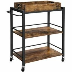 VASAGLE Desserte De Style Industriel, Chariot De Cuisine,avec Plateau Amovible, Avec Pieds Réglables Et Roulettes, Étagère De Cuisine, Structure En Fer, 65 X 40 X 86 Cm, Marron Rustique Par SONGMICS LRC72X - Marron Rustique