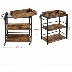 VASAGLE Desserte De Style Industriel, Chariot De Cuisine,avec Plateau Amovible, Avec Pieds Réglables Et Roulettes, Étagère De Cuisine, Structure En Fer, 65 X 40 X 86 Cm, Marron Rustique Par SONGMICS LRC72X - Marron Rustique -SONGMICS Soldes 16804254 5