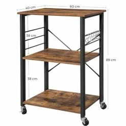 VASAGLE Étagère De Cuisine, Desserte, Chariot De Service à 3 Niveaux, Oour Four à Micro-Ondes, Mini Four, Grille-Pain, Cadre Métallique, Avec 6 Crochets, Style Industriel, Marron Rustique Par SONGMICS KKS60XV1 - Marron Rustique -SONGMICS Soldes 16818092 5