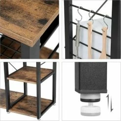 VASAGLE Étagère De Cuisine Métallique Vintage, Étagère Pour Four à Micro-ondes Et Mini Four, Armature En Fer, 1 Panier En Fer Et 6 Crochets Offerts, Aspect Texture Du Bois Par SONGMICS KKS90X - Marron Rustique -SONGMICS Soldes 16818093 3