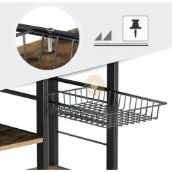 VASAGLE Étagère De Cuisine Métallique Vintage, Étagère Pour Four à Micro-ondes Et Mini Four, Armature En Fer, 1 Panier En Fer Et 6 Crochets Offerts, Aspect Texture Du Bois Par SONGMICS KKS90X - Marron Rustique -SONGMICS Soldes 16818093 4