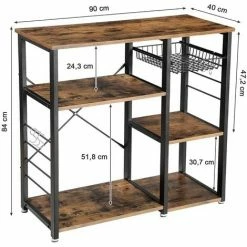 VASAGLE Étagère De Cuisine Métallique Vintage, Étagère Pour Four à Micro-ondes Et Mini Four, Armature En Fer, 1 Panier En Fer Et 6 Crochets Offerts, Aspect Texture Du Bois Par SONGMICS KKS90X - Marron Rustique -SONGMICS Soldes 16818093 5