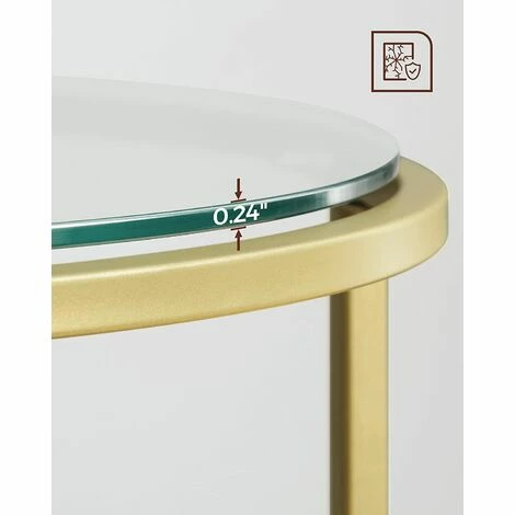 VASAGLE Table D’Appoint Ronde, Plateau En Verre Trempé, Armature Métallique Dorée, Bout De Canapé, Table Console, Table De Chevet, Salon, Balcon, Robuste Et Stable, Décoratif, Doré Par SONGMICS LGT20G - Doré 6 VASAGLE Table D’Appoint Ronde, Plateau En Verre Trempé, Armature Métallique Dorée, Bout De Canapé, Table Console, Table De Chevet, Salon, Balcon, Robuste Et Stable, Décoratif, Doré Par SONGMICS LGT20G - Doré – Image 4