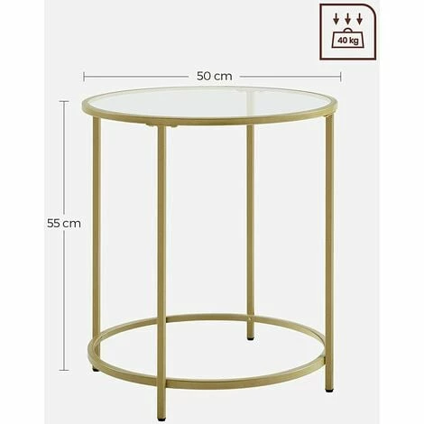 VASAGLE Table D’Appoint Ronde, Plateau En Verre Trempé, Armature Métallique Dorée, Bout De Canapé, Table Console, Table De Chevet, Salon, Balcon, Robuste Et Stable, Décoratif, Doré Par SONGMICS LGT20G - Doré 7 VASAGLE Table D’Appoint Ronde, Plateau En Verre Trempé, Armature Métallique Dorée, Bout De Canapé, Table Console, Table De Chevet, Salon, Balcon, Robuste Et Stable, Décoratif, Doré Par SONGMICS LGT20G - Doré – Image 5