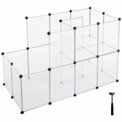 SONGMICS Parc Pour Cochons D'Inde, Avec Échelle, Enclos, Clôture Modulaire, En Plastique, Pour Hamsters, Lapin, Petits Animaux, Transparent LPC03W - Transparent
