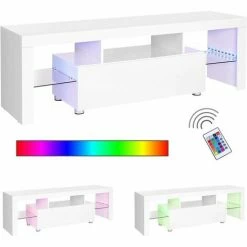VASAGLE Meuble TV, Support Télé, Pour TV Jusqu'à 60 Pouces, Grand, Avec Bandes Lumineuses LED, Meuble De Salon, 140 X 35 X 45cm, Moderne, Blanc Brillant Par SONGMICS LTV14WT - Blanc Brillant -SONGMICS Soldes 17016756 3