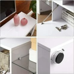 VASAGLE Meuble TV, Support Télé, Pour TV Jusqu'à 60 Pouces, Grand, Avec Bandes Lumineuses LED, Meuble De Salon, 140 X 35 X 45cm, Moderne, Blanc Brillant Par SONGMICS LTV14WT - Blanc Brillant -SONGMICS Soldes 17016756 4