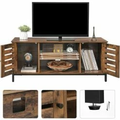 VASAGLE Meuble TV, Support Télévision, Avec étagères Et Placards De Rangement, Portes Persiennes, Pour Salon, Salle De Jeu, Style Industriel, Marron Rustique Par SONGMICS LTV43BX - Marron Rustique -SONGMICS Soldes 17016759 3