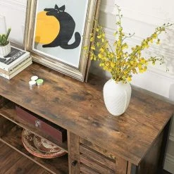 VASAGLE Meuble TV, Support Télévision, Avec étagères Et Placards De Rangement, Portes Persiennes, Pour Salon, Salle De Jeu, Style Industriel, Marron Rustique Par SONGMICS LTV43BX - Marron Rustique -SONGMICS Soldes 17016759 4