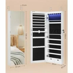 SONGMICS Armoire à Bijoux Avec Miroir Long, Rangement Bijoux Avec 6 Lampes LED, à Suspendre à La Porte Ou à Fixer Au Mur, Grande Capacité, 2 Tiroirs, Blanc JJC99WT - Blanc -SONGMICS Soldes 17067113 5