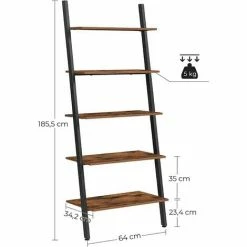 VASAGLE Étagère Échelle De Style Industriel, Bibliothèque, Meuble De Rangement à 5 Niveaux, Étagère Inclinée, Pour Salon, Cuisine, Bureau, Armature En Fer, Stable, Marron Rustique Par SONGMICS LLS46BX - Marron Rustique -SONGMICS Soldes 17221063 5
