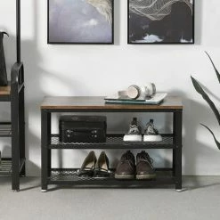 VASAGLE Banc à Chaussures, Étagère à Chaussures à 3 Niveaux, Avec Armature Métallique, 73 X 30 X 45 Cm, Pour Entrée, Salon, Couloir, Style Industriel, Marron Rustique Et Noir Par SONGMICS LBS73X - Vintage, Noir -SONGMICS Soldes 17764892 3