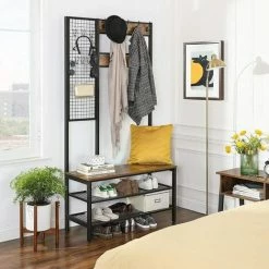 VASAGLE Grand Porte-manteaux, Avec Banc à Chaussures, Meuble D’entrée, Avec Grille, Vestiaire, 9 Crochets, Étagère à Chaussures, 185 Cm, Rangement, Montage Facile, Marron Rustique Par SONGMICS HSR98BX - Marron Rustique -SONGMICS Soldes 17917740 3