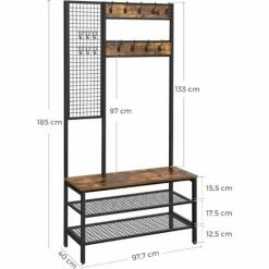 VASAGLE Grand Porte-manteaux, Avec Banc à Chaussures, Meuble D’entrée, Avec Grille, Vestiaire, 9 Crochets, Étagère à Chaussures, 185 Cm, Rangement, Montage Facile, Marron Rustique Par SONGMICS HSR98BX - Marron Rustique -SONGMICS Soldes 17917740 5