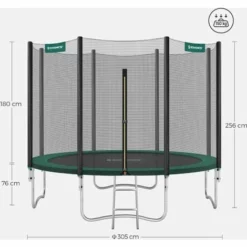 SONGMICS Trampoline Extérieur, TÜV Rheinland GS Certifica, Diamètre 305 Cm, Équipement Jardin, Avec Échelle, Filet De Protection, Poteaux Recouverts, Noir Et Verte STR10GN - Noir Et Verte -SONGMICS Soldes 17917742 5