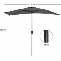 SONGMICS Parasol De Balcon De 2,7 M De Diamètre, Protection Solaire, Ombrelle Avec Manivelle, Protection UPF50 +, Sans Socle, Pour Terrasse, Jardin, Extérieur, Piscine, Plage, Anthracite GPU31GY -SONGMICS Soldes 18241542 5
