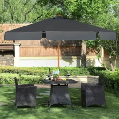 SONGMICS Parasol De Jardin, Ø 300 Cm, Ombrelle Octogonale, Protection Solaire, Anti-UV UPF50+, Mât Et Nervures En Bois, Inclinable, Sans Socle, Pour Terrasse, Balcon, Jardin, Anthracite GPU32GY - Anthracite -SONGMICS Soldes 18271651 2