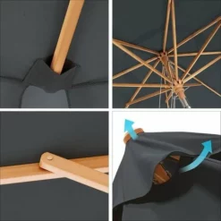 SONGMICS Parasol De Jardin, Ø 300 Cm, Ombrelle Octogonale, Protection Solaire, Anti-UV UPF50+, Mât Et Nervures En Bois, Inclinable, Sans Socle, Pour Terrasse, Balcon, Jardin, Anthracite GPU32GY - Anthracite -SONGMICS Soldes 18271651 4