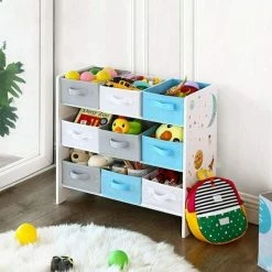 SONGMICS Étagère De Rangement Enfant Pour Jouets Et Livres, 9 Boîtes Amovibles Tissu Non-tissé, Pour Chambre D’Enfant, Salle De Jeux, Garderie, École, 62,5 X 29,5 X 60 Cm, Motif Espace, Blanc GKR33WT - Blanc -SONGMICS Soldes 18286177 3