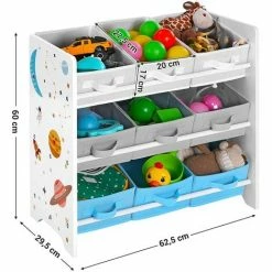 SONGMICS Étagère De Rangement Enfant Pour Jouets Et Livres, 9 Boîtes Amovibles Tissu Non-tissé, Pour Chambre D’Enfant, Salle De Jeux, Garderie, École, 62,5 X 29,5 X 60 Cm, Motif Espace, Blanc GKR33WT - Blanc -SONGMICS Soldes 18286177 5