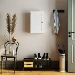 VASAGLE Meuble Mural, Meuble De Rangement Suspendu Pour Salle De Bains, Armoire à Pharmacie Avec Étagère Réglable Et Porte à Persienne, 40 X 16 X 60 Cm, Ligneux, Blanc Par SONGMICS BBC24WT - Blanc -SONGMICS Soldes 18392155 3