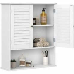 SONGMICS VASAGLE Meuble Mural, Meuble De Rangement Suspendu Pour Salle De Bains, Armoire à Pharmacie Avec Étagère Réglable, Double Porte Et Étagère Ouverte, 60 X 20 X 70 Cm, Ligneux, Blanc BBC27WT - Blanc
