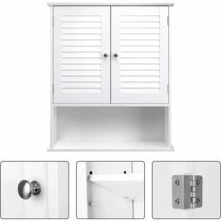 SONGMICS VASAGLE Meuble Mural, Meuble De Rangement Suspendu Pour Salle De Bains, Armoire à Pharmacie Avec Étagère Réglable, Double Porte Et Étagère Ouverte, 60 X 20 X 70 Cm, Ligneux, Blanc BBC27WT - Blanc -SONGMICS Soldes 18392156 4