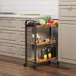 VASAGLE Desserte De Style Industriel, Chariot De Cuisine, Gain De Place, Avec Pieds Réglables Et Roulettes, Étagère De Cuisine, Structure En Fer, 66 X 26 X 85 Cm, Marron Rustique Par SONGMICS LRC66BX -SONGMICS Soldes 18398932 3